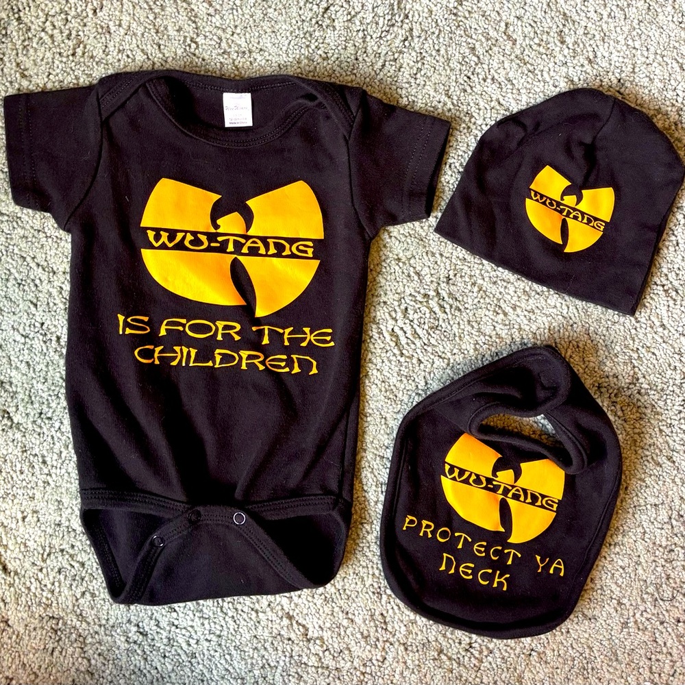 Wu-Tang Is For The Children/Protect Ya Neck Baby Onesie Beanie Bib Set